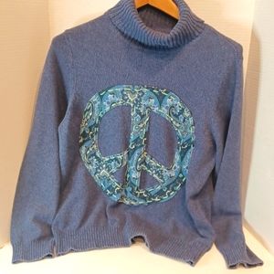 Croft & Barrow Turtle Neck Sweater Paisley Peace Sign